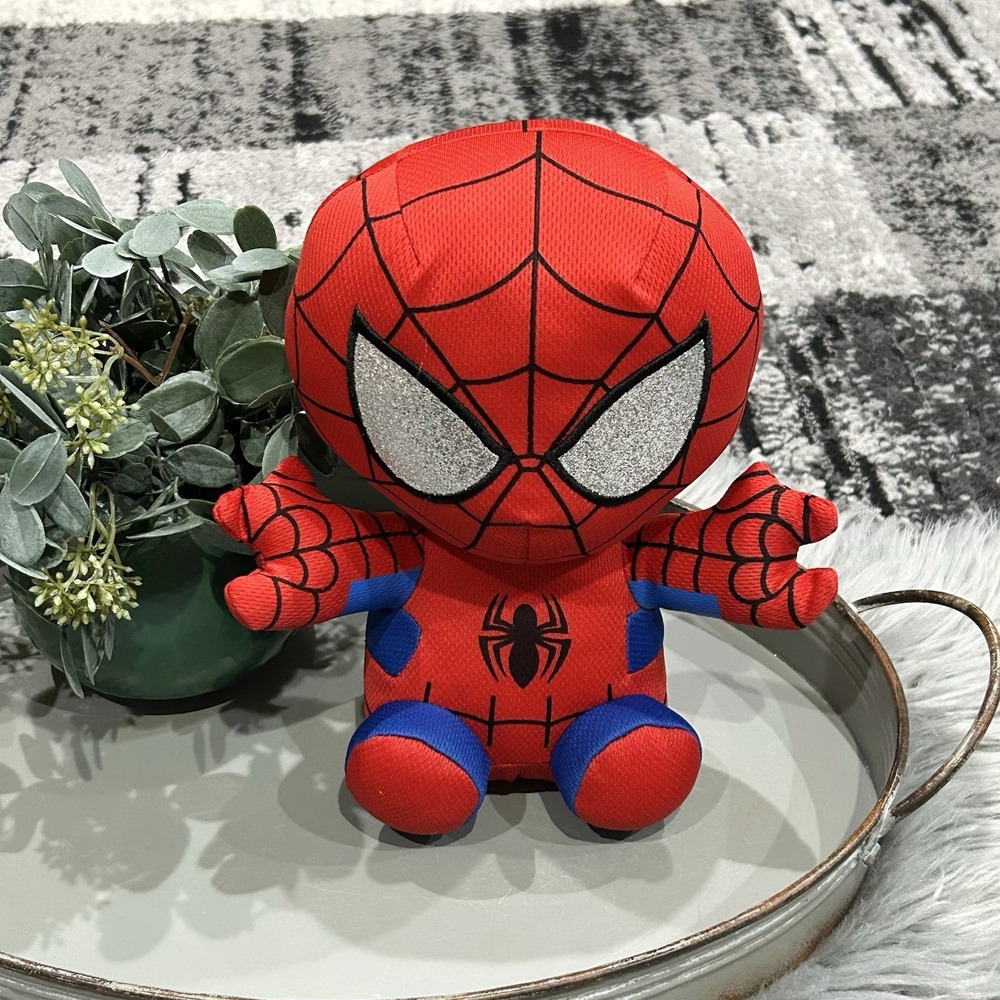 TY‎ Large SPIDER-MAN Marvel Comics W/ Silver Eyes 10" Plush Stuffed Animal Toy